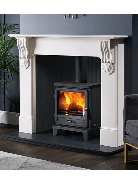 The Nuffield 56 inch mantel in Aegean limestone also available in Carrara Marble