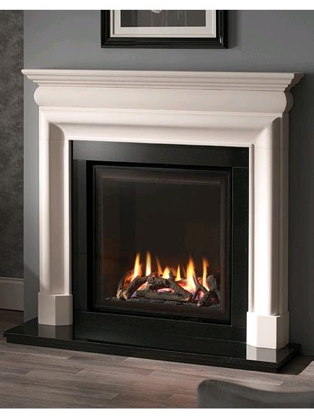 The Mulholland 54 inch Mantel in Aegean limestone also available in Corinthian stone and Portuguese limestone