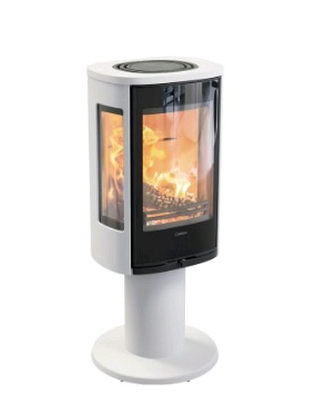 Contura 886G Style 5kw modern woodburner on a pedestal woodburning stove with glass side panels avaliable in black or white